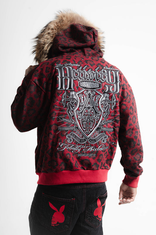 Leopard Fur Hoodie (Crimson)