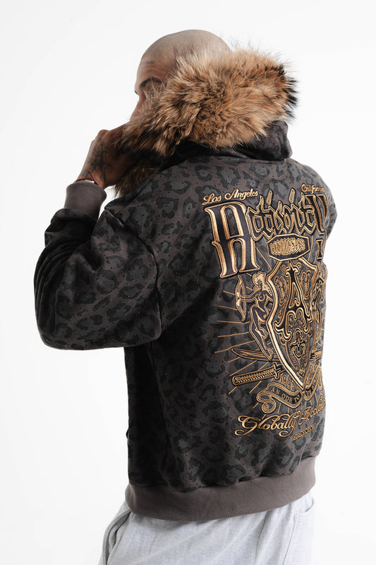 Leopard Fur Hoodie (Cement)