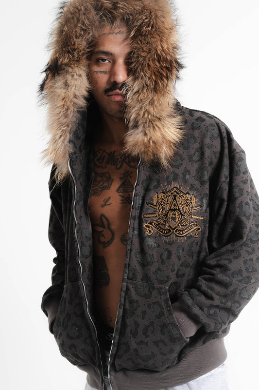 Leopard Fur Hoodie (Cement)